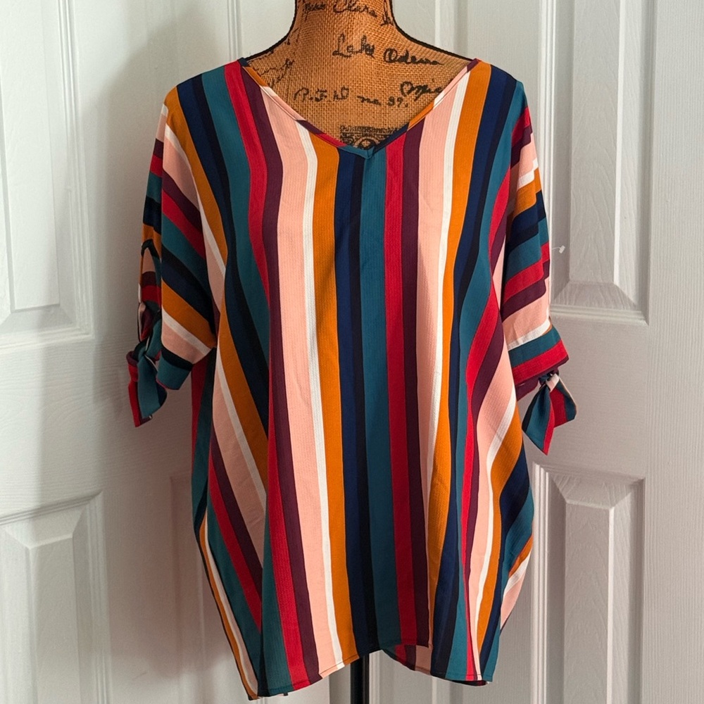 Striped Multicolor V-Neck Women's Top